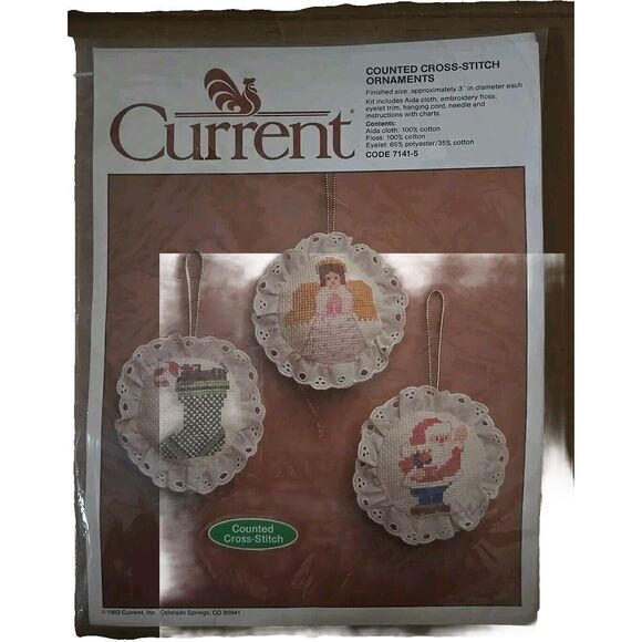 Current Counted Cross Stitch Kit - CHRISTMAS ORNAMENTS SET OF THREE Code 7141-5 - Picture 1 of 4